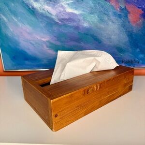 Teak Wood Tissue Box Cover Vintage Wooden Offcut Handmade Bathroom Office Decor